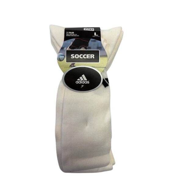 NEW Adidas Soccer Socks 2 Pairs White Unisex Size L Mens 9-13 Womens 10-12 - Picture 1 of 5